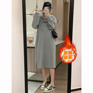 優(yōu)美珍日本孕婦秋冬裝衛(wèi)衣長(zhǎng)款連衣裙時(shí)尚洋氣新款女春秋季時(shí)髦套裝上衣 灰色【秋冬加絨款】 L【建議：120-135斤】
