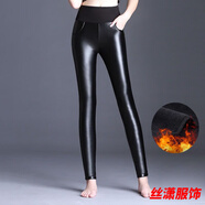 絲瀟皮褲女士外穿秋冬新款加厚加絨高腰大碼性感小個(gè)力PU皮打底褲 pu加絨皮褲有口袋  加厚 S 85-95斤