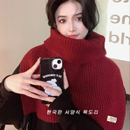 SOMUBAY圍巾女秋冬開叉高領(lǐng)套頭毛衣披肩護(hù)頸防寒針織保暖外搭毛線圍脖潮 酒紅色