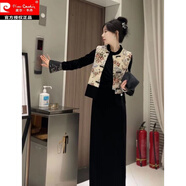皮爾卡丹套裝女2024春秋新款感新中式國風(fēng)盤扣馬甲外套+連衣裙兩 馬甲+連衣裙【兩件套】 2XL