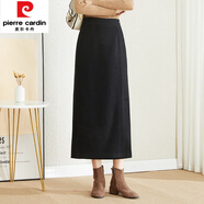 皮爾卡丹（pierre cardin）新款一片式裙子女秋冬長(cháng)裙圍裹式直筒半身裙女士加厚羊|絨裹裙 Q012-黑灰色一片式裹裙 30/L 適合2尺3腰圍[裙長(cháng)86cm]