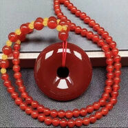 至翠齋紅瑪瑙平安扣吊墜男女項鏈本命年飾品掛繩民族風(fēng)大平安扣毛衣鏈