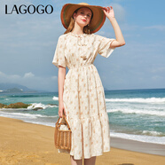 LAGOGO氣質(zhì)收腰雪紡連衣裙女拉谷谷夏季新款茶歇碎花裙長(cháng)款裙子 混色(Y0) S