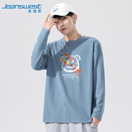 真維斯（JEANSWEST）t恤男2025春夏純棉圓領(lǐng)時尚潮流印花打底休閑上衣霧霾藍(lán)4XL