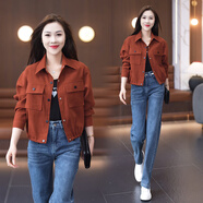 憶靈休閑工裝外套女春秋2025新款薄款上衣秋季小個(gè)子百搭短款?yuàn)A克外衣 磚紅色 M 推薦80-105斤