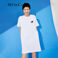 MO&Co.連衣裙鏤空愛心鑲鉆設(shè)計(jì)感露背短袖寬松T恤裙白色摩安珂 漂白色 XS 155