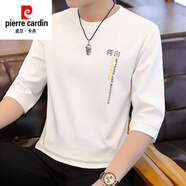 皮爾卡丹（pierre cardin）品牌七分袖T恤男夏季新款圓領潮流打底衫潮牌寬松體恤男裝上衣 白色055七分袖 2XL