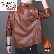 啄木鳥(niǎo)（TUCANO）2026秋冬新款真好皮衣男青年帥氣機車(chē)皮衣韓版修身皮夾克加絨外套 機車(chē)皮衣-土黃色【款】 加絨 L 適合115-130斤