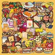 日美新 可愛(ài)卡通食物手賬貼畫(huà)筆記本電腦手機殼自粘防水涂鴉貼紙ins 100張食物貼紙B