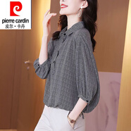 皮爾卡丹（pierre cardin）千鳥格子真絲襯衫女24年新款chic港味大1碼寬松七分袖桑蠶絲上衣 卡鳥格【高品質(zhì)】 3XL 140-160斤