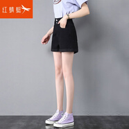 紅蜻蜓 2025年高腰牛仔短褲女夏季新款顯瘦小個(gè)子a字女士闊腿熱褲女裝 黑色 27