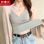妙麥樂新款吊帶背心無縫V領(lǐng)背心女秋冬蕾絲打底衫保暖內(nèi)衣百搭 灰色 均碼