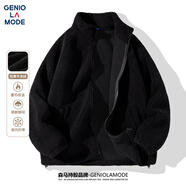 GENIOLAMODE羊羔絨外套男士冬季加絨保暖厚實(shí)休閑百搭立領(lǐng)夾克男裝 黑色 2XL