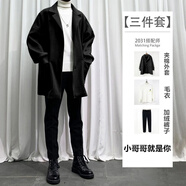 gxmy中長(cháng)款夾克外套男士休閑套裝秋冬季一套痞帥氣搭配衣服男裝三件套 1591黑色外套白毛衣套裝 XL