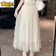 初徑溫柔超仙褶皺網(wǎng)紗半身裙2024春夏新款高腰顯瘦中長(cháng)款紗裙長(cháng)裙子 杏色(質(zhì)量) S