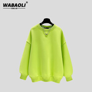 WABAOLI高端品牌 春秋冬季休閑慵懶風(fēng)薄款寬松套頭圓領(lǐng)衛(wèi)衣女加絨中長(zhǎng)款 熒光綠（加絨） S 建議80-98斤