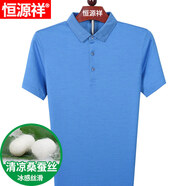 恒源祥桑蠶絲短袖t恤男中年爸爸夏季男裝翻領(lǐng)真絲上衣服半袖體恤汗衫 8611彩點(diǎn)中蘭 180