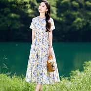 佰藍(lán)嬌純棉碎花連衣裙女中長款2024夏季新款遮肚子顯瘦減齡氣質(zhì)裙子夏天 紫羅蘭 M（建議105斤內(nèi)）