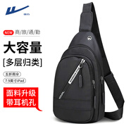 回力斜挎包男士胸包戶外單肩包學(xué)生胸前包小背包潮牌簡約運動挎包 黑色