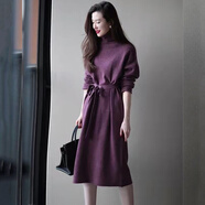 皮爾卡丹歐洲站2025年新款感配大衣紅色長裙女高領(lǐng)針織打底連衣裙秋冬 紫色 均碼 建議80-145