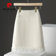 皮爾卡丹（pierre cardin）針織半身裙女秋冬2025毛絨加厚保暖彈力一步裙子氣質(zhì)修身包臀短裙 米白色 XL
