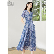晚白【新品】暈染印花連衣裙2025夏薄款氣質(zhì)海灘度假風(fēng)裙 花色 L