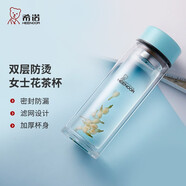 希諾（HEENOOR）雙層玻璃杯家用女士帶濾網(wǎng)個性潮流清新花茶杯隔熱防燙便攜水杯 翡翠藍220ml