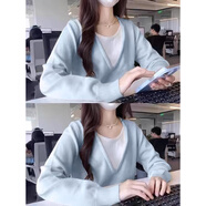 魯雅爾假兩件學(xué)院風(fēng)毛衣女秋冬季新款上衣服韓版設(shè)計(jì)感寬松針織打底衫潮 淺藍(lán)色常規(guī) 均碼 【建議80斤到150斤】