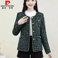 皮爾卡丹（pierre cardin）春季媽媽裝小香風(fēng)短款外套40歲小個子西裝中年女毛呢外套上衣外套 綠色【好面料】春秋款 常規(guī) 3XL 【建議118-135斤】