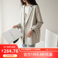 嘉茱莉西裝外套女春秋韓版英倫風(fēng)網(wǎng)紅休閑設(shè)計(jì)感小西服女短款小個(gè)子上衣 暖白色 S