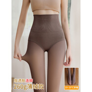 浪莎（LangSha）黑絲透膚打底褲女秋冬款加絨加厚光腿神器收腹提臀假透肉保暖棉褲 【260g薄絨款】-咖透膚-連腳(適 均碼 (適合80-135斤)
