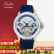 天舶（TIELBO）男士手表全自動(dòng)機械 陀飛輪名表高端大氣輕奢時(shí)尚手表男真皮腕表 陀飛輪806#白金(藍) 男款
