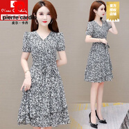 皮爾卡丹（PIERRE CARDIN）新款裙子2025夏新款洋氣遮肚顯瘦中年女裝碎花連衣裙小個子 廣州十三行連衣裙黑色 3XL 超仙連衣裙新品【建議128-140斤】