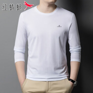 紅蜻蜓（RED DRAGONFLY）長(zhǎng)袖T恤男士春秋季2024新款圓領(lǐng)純色印花百搭打底衫衣服體恤男裝 白色 L