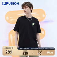 FILAFUSION斐樂潮牌情侶款短袖衫時尚寬松短袖T恤男女 正黑色-BK S (165) 88A