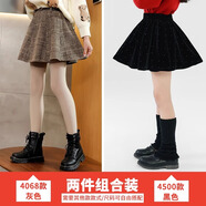 小豬彼特女童裙子冬款2025新款兒童半身裙秋冬格子裙女大童毛呢裙冬裝短裙 4068灰色+4500黑色 120 cm