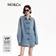 MO&Co.牛仔襯衫新中式盤(pán)扣門襟洗磨斑駁落色棉質(zhì)中性寬松摩安珂 牛仔藍(lán)色 S 160
