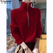 啄木鳥(niǎo)半拉鏈高領(lǐng)羊毛衫打底衫女內搭秋冬季保暖毛衣翻領(lǐng)外穿軟糯加厚外 紅色 S