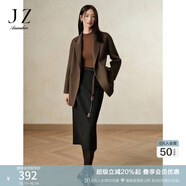 玖姿·安娜蔻商務(wù)通勤簡(jiǎn)潔氣質(zhì)百搭毛呢A字半身腰裙女2024冬款 素黑 L