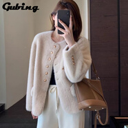 顧冰小香風(fēng)環(huán)保皮草短外套女秋冬年輕款皮毛一體短款慵懶水貂絨開(kāi)衫 米色 M