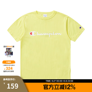 Champion夏季經(jīng)典款印花草寫(xiě)LOGO圓領(lǐng)休閑運動(dòng)T恤無(wú)性別冠軍短袖男女情侶 熒光黃 L