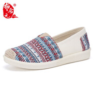 布舍元 女鞋護(hù)士工作單鞋民族風(fēng)休閑老北京布鞋女 110-7043 淺蘭 36 
