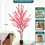 花藝知己仿真桃花枝客廳商場落地擺放桃花樹假樹裝飾插花梅花人造花桃樹枝 仿真桃花樹 1.8米雙桿一棵配黑盆
