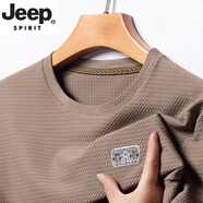 JEEP SPIRIT吉普品牌男士短袖t恤夏季薄款速干圓領(lǐng)休閑體恤衫上衣新品 7727卡其 170/L【建議120-140斤】
