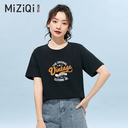 米子旗短袖t恤女涼感2025新款夏半袖體恤寬松版純棉ins潮流小熊慵懶風(fēng) 橙字8656胸前大 黑色 M 100-110斤