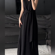 勤度170-175高個(gè)子連衣裙夏季拖地長(cháng)裙超長(cháng)裙加長(cháng)款170腳踝法式氣質(zhì)v 黑色 加長(cháng).款 170高子 3XL