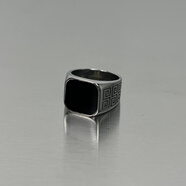 金沙江黑寶石鈦鋼男士戒指男款潮牌歐美大氣感食指戒女復古嘻哈指環(huán) 長(cháng)城紋黑寶石戒指<美碼7號