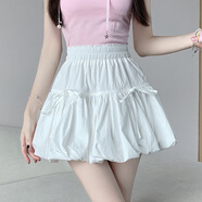 對蘭云朵蓬蓬裙感高腰A字花苞褶皺半身裙女2024新款夏季燈籠短裙 白色 M