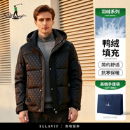 薩拉維夫（SLLAVIF）羽絨服男士立領(lǐng)時(shí)尚印花冬季新款中青年休閑加厚保暖外套寬松夾克 黑色 M 170