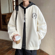 普戈斯（PUGESI）棒球服男外套春秋季胖子加大碼新款潮流寬松百搭拼色圓領(lǐng)夾克 J836白色春秋無帽款 XL